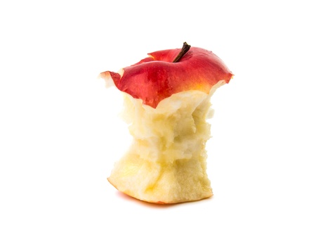 Red bitten apple isolated on whiteの写真素材