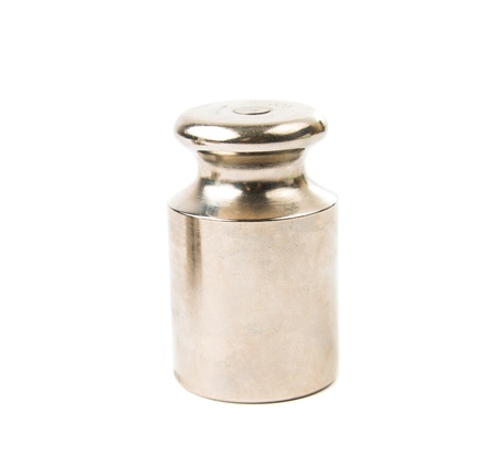 Calibration weight silver, isolated on white backgroundの写真素材