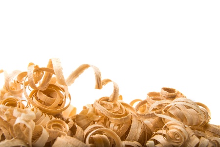 Wood chips isolated on white backgroundの写真素材