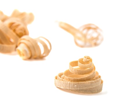 Wood chips isolated on white backgroundの写真素材