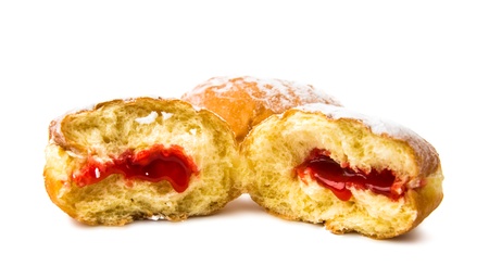 donuts with filling on white backgroundの写真素材