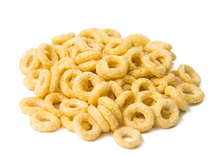 healthy cereal rings on whiteの写真素材