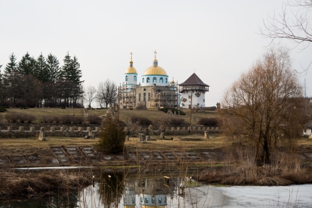 view series: rural early spring landscape with church