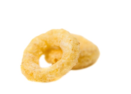 healthy cereal rings on whiteの写真素材