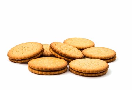 Sandwich biscuits on a white backgroundの写真素材