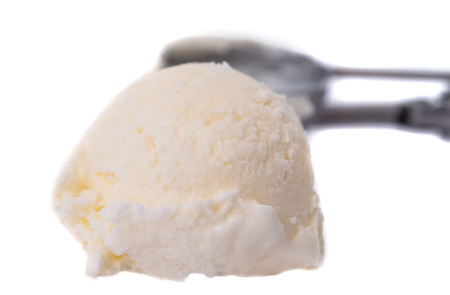 Vanilla ice cream scoop on white backgroundの写真素材