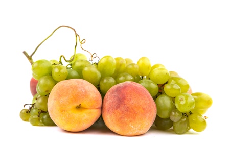 grape and peach on a white backgroundの写真素材