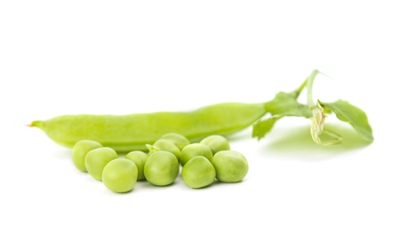 green peas on a white backgroundの写真素材