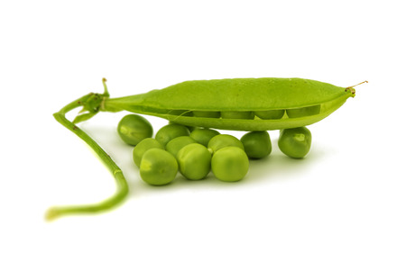 Fresh green pea in pod  on white background, food ingredient