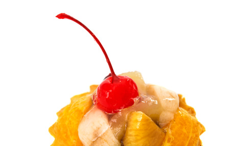 dessert with fruits isolated on white backgroundの写真素材