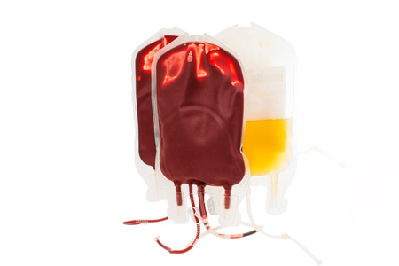 bag of blood and plasma isolated on white backgroundの写真素材
