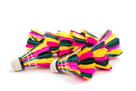 shuttlecocks for badminton on a white backgroundの写真素材