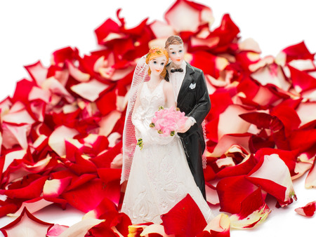 bride and groom in rose petalsの写真素材