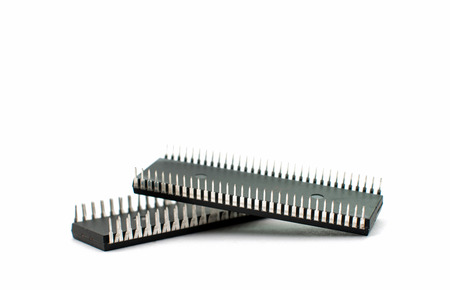 Electronic microchips isolated on whiteの写真素材