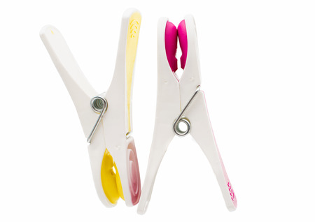 Clothespin clips isolated on white Backgroundの写真素材