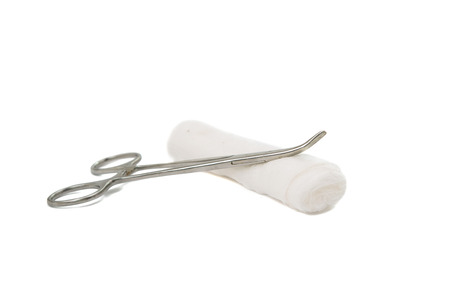 a surgical instrument with a bandage on a white background