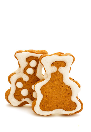 Christmas gingerbread cookies on white backgroundの写真素材