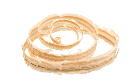 wood shavings on a white backgroundの写真素材