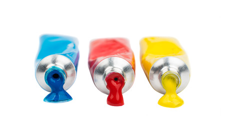 Tubes with acrylic paint on a white background