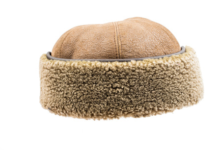 Fur hats for men on a white backgroundの写真素材