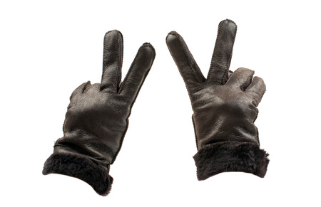 leather gloves on a white backgroundの写真素材