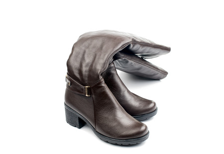 women's leather boots on a white backgroundの写真素材