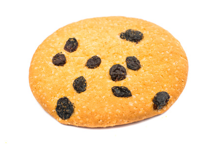 Cookies with raisins isolated on white backgroundの写真素材