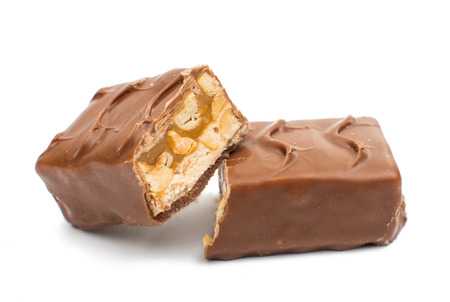 chocolate with nuts on a white background