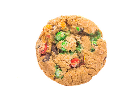 cookies with colored chocolate drops on a white background