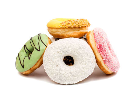 glazed donuts on white backgroundの写真素材