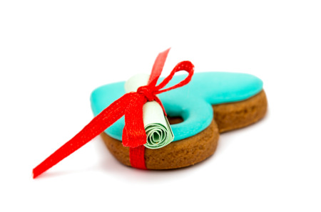 Cookies heart with wishes on a white backgroundの写真素材