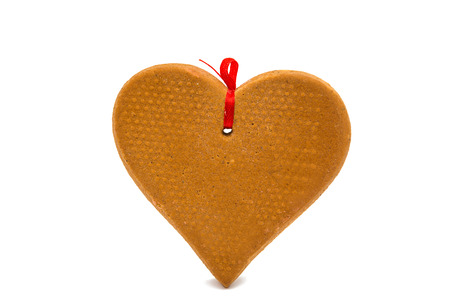 Christmas gingerbread isolated on white background, heart shapeの写真素材