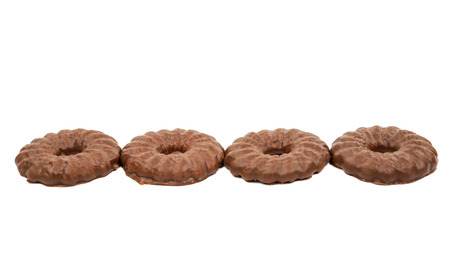 Cookies chocolate rings on a white backgroundの写真素材