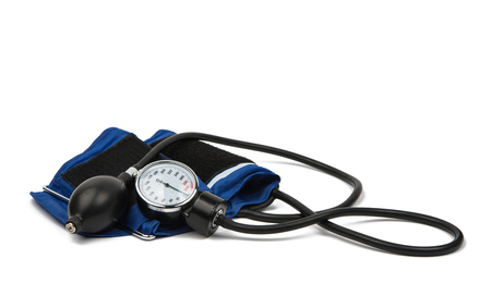 Blood pressure meter medical equipment isolated on whiteの写真素材