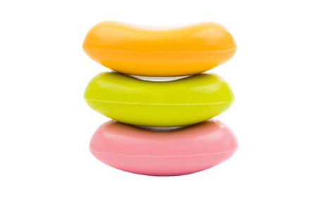 Stack of soap, isolated on white backgroundの写真素材
