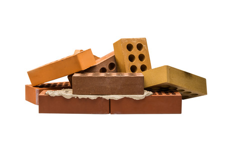 bricks with mortar on a white backgroundの写真素材