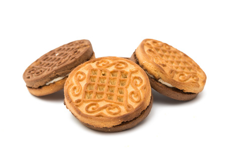 Sandwich biscuits on a white backgroundの写真素材
