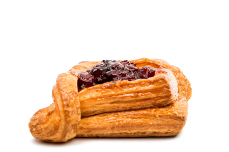 Puff with jam on a white backgroundの写真素材