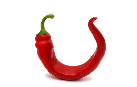 Red chili peppers on a white backgroundの写真素材
