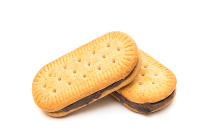 Double cookies with chocolate on a white background