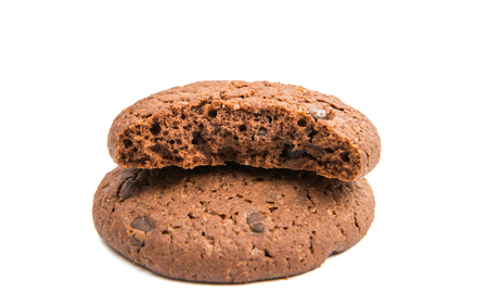 chocolate chip cookie with drops on a white backgroundの写真素材