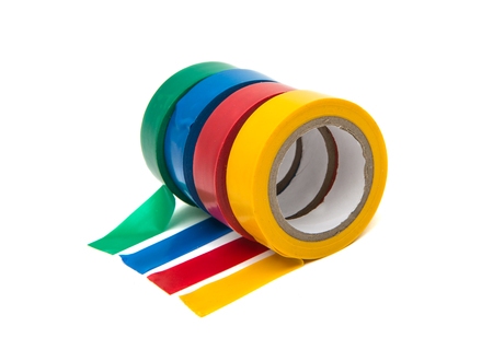 colored insulating tape isolated on white backgroundの写真素材