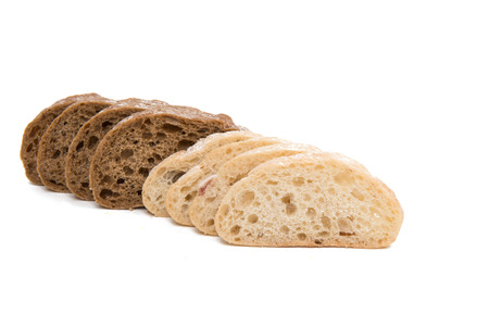 sliced Italian bread ciabatta on white background