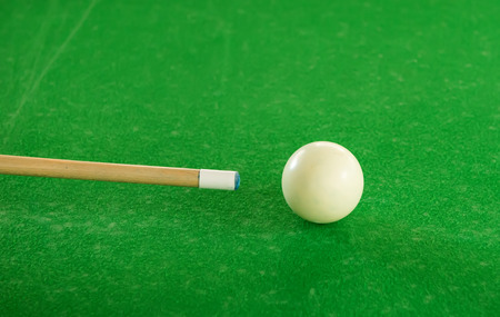 Billiard balls composition on green pool tableの写真素材
