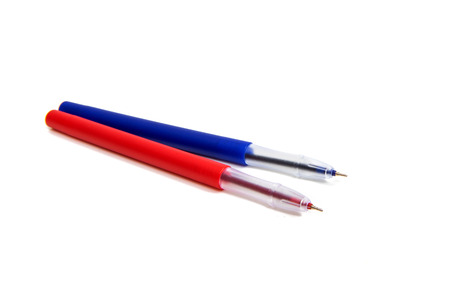 blue and red pen isolated on white background