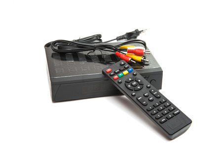 Digital receiver with remote control on white background