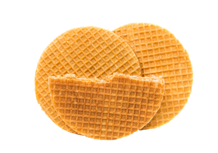 Dutch waffle called a stroopwafel isolatedの写真素材