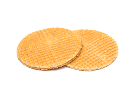 Dutch waffle called a stroopwafel isolatedの写真素材
