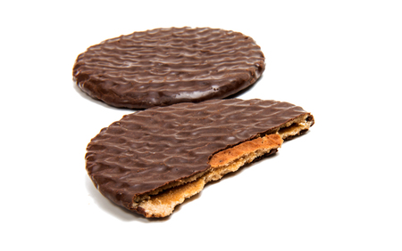 Chocolate waffles on a white backgroundの写真素材