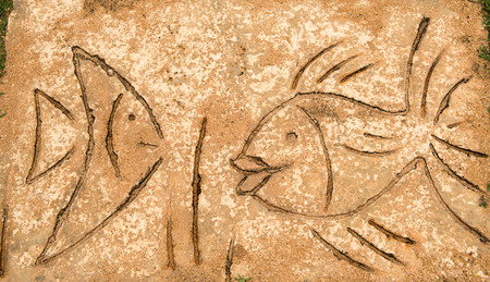 Drawings of animals on a stone tileのeditorial素材